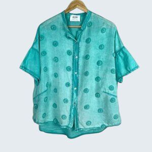 BRAND BAZAR TURQUOISE MADE IN ITALY BUTTON UP TOP